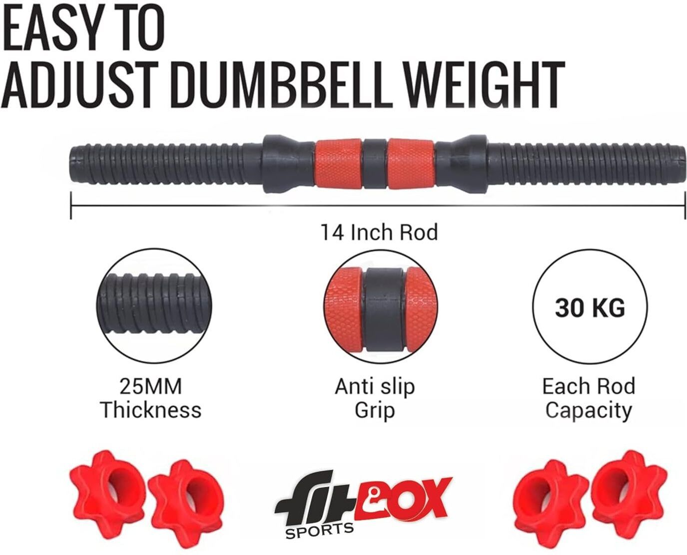 14 inches Dumbbells Rods, Set of 2 Weight Lifting Bar (Black) - Image 2