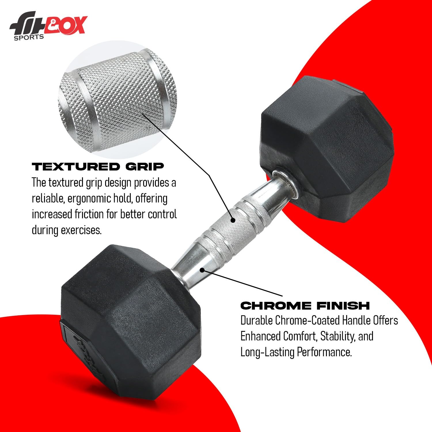 FitBox Sports Pro 10kg (5kg x 2) Hex Rubber Coated Dumbbells for Home Gym & Strength Training - Unisex - Image 3