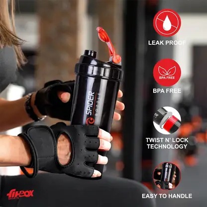 Shaker Bottle with 2 Removable Compartment for Protein, Pre - Post Workout, 500 ml Plastic Sipper (Pack of 1, Black) - Image 3