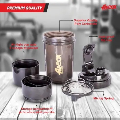 Shaker Bottle with 2 Removable Compartment for Protein, Pre - Post Workout, 500 ml Plastic Sipper (Pack of 1, Black) - Image 4