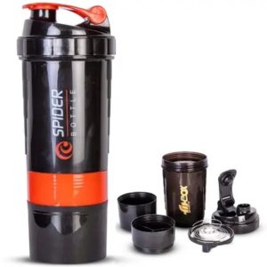 Shaker Bottle with 2 Removable Compartment for Protein, Pre - Post Workout, 500 ml Plastic Sipper (Pack of 1, Black)