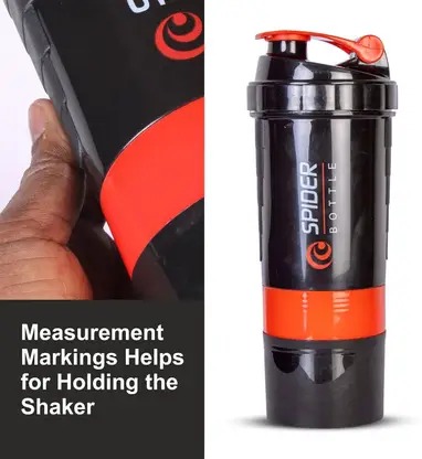Shaker Bottle with 2 Removable Compartment for Protein, Pre - Post Workout, 500 ml Plastic Sipper (Pack of 1, Black) - Image 2