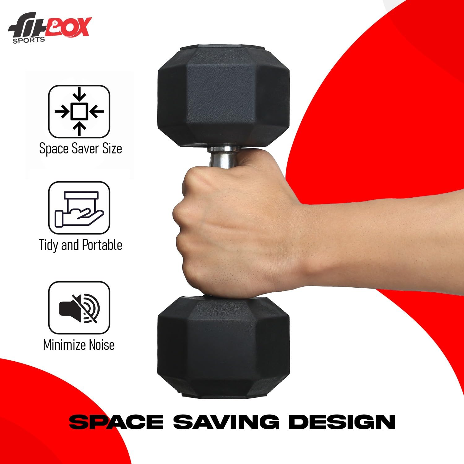 FitBox Sports Pro 15kg (7.5kg x 2) Hex Rubber Coated Dumbbells for Home Gym & Strength Training - Unisex - Image 5