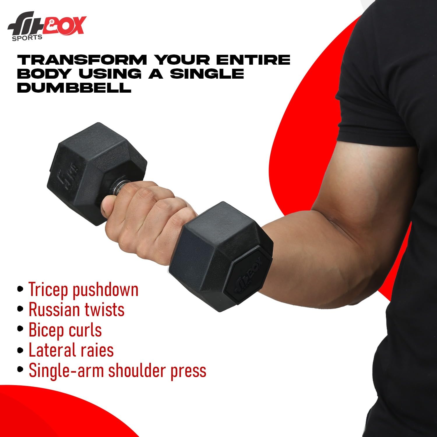 FitBox Sports Pro 20kg (10kg x 2) Hex Rubber Coated Dumbbells for Home Gym & Strength Training - Unisex - Image 5