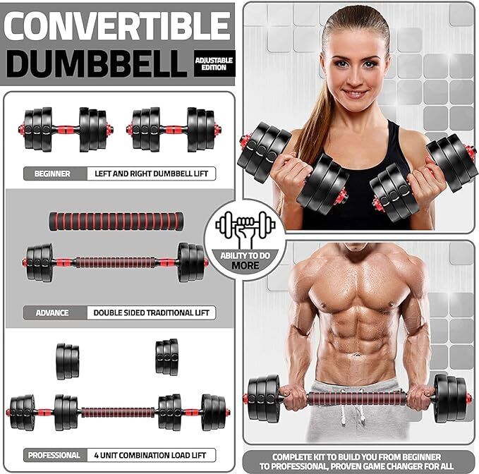 20 kg Home Gym Set 20kg | Barbell Rod, 2 x Dumbbell Rods, 20kg Adjustable Weights Home Gym Combo () - Image 2