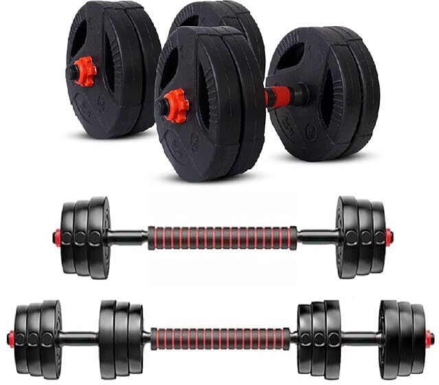 20 kg Home Gym Set 20kg | Barbell Rod, 2 x Dumbbell Rods, 20kg Adjustable Weights Home Gym Combo ()