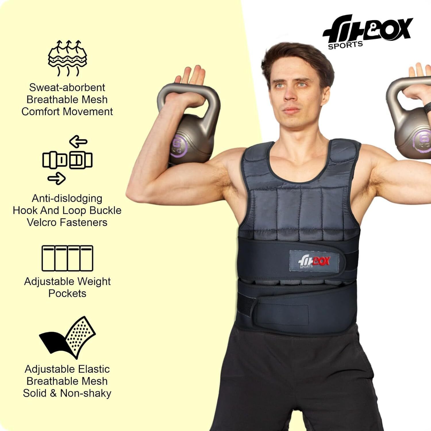 Adjustable Weighted Vest 10kg With Removable weight Black Weight Vest (10 kg) - Image 4