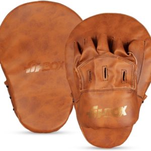 Boxing Focus Pads, Mitts – Curved Punching Pads with High-Density Foam, Hand Focus Pad (Brown)