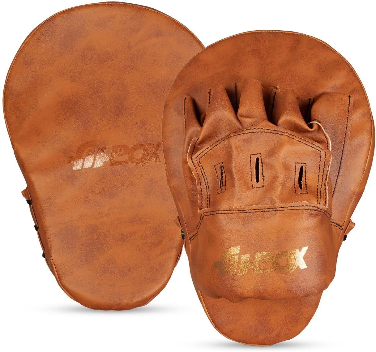 Boxing Focus Pads, Mitts – Curved Punching Pads with High-Density Foam, Hand Focus Pad (Brown)