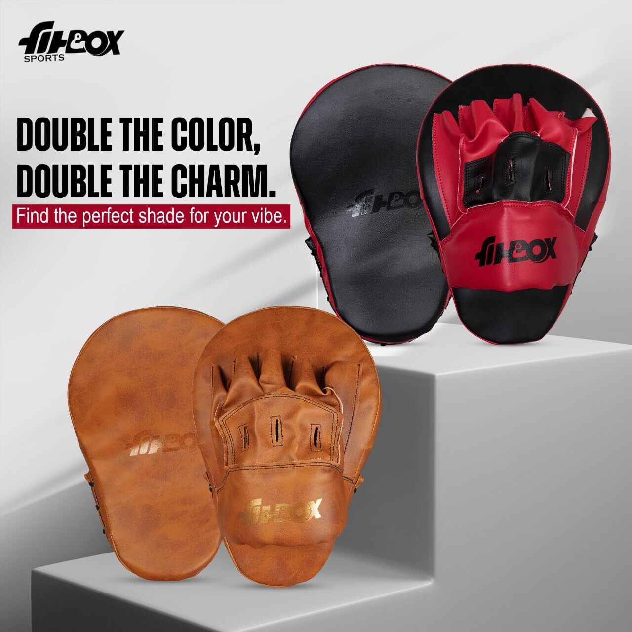 Boxing Focus Pads, Mitts – Curved Punching Pads with High-Density Foam, Hand Focus Pad (Brown) - Image 2