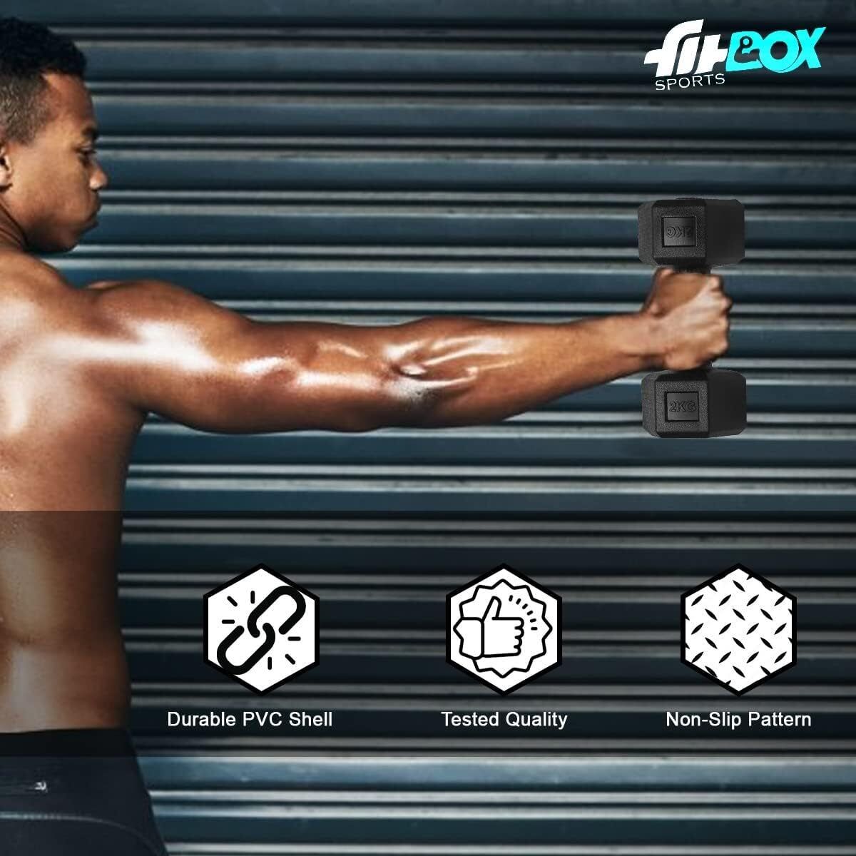 Sports Hexa PVC Dumbbells Fixed Weight Dumbbell (6 kg) - Image 4