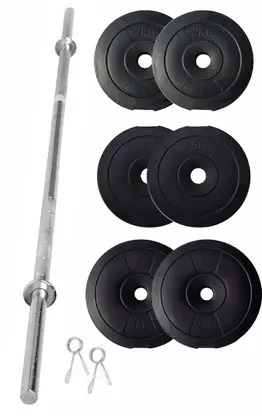Home Gym - W/A Barbell Rod & Weigth Plates 19kg (2kg x 2 + 2.5kg x 2 + 5kg x 2) Black Bar & Plate Combo (19 kg)