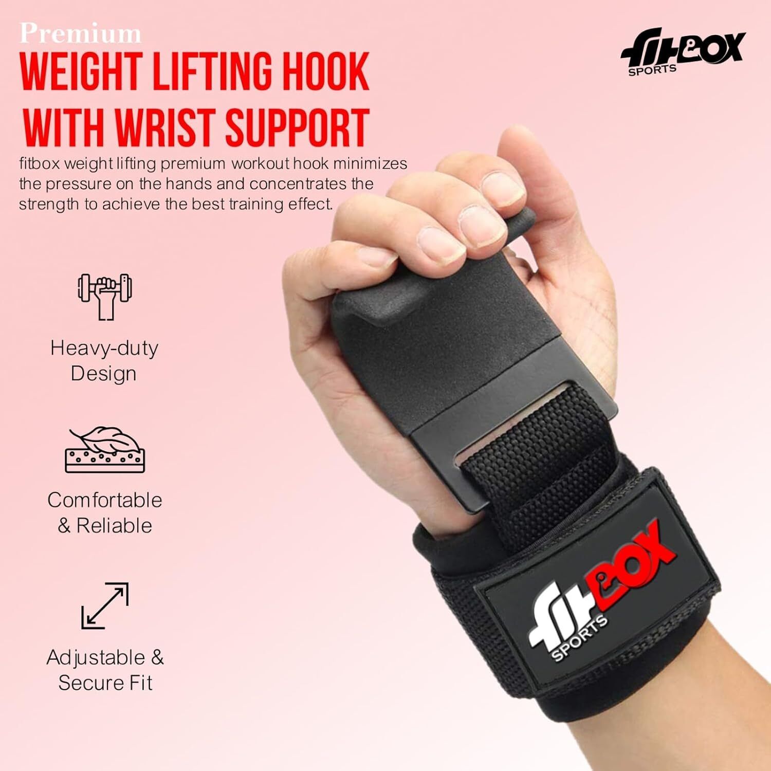 Weight Lifting Wrist Straps with Steel Hooks | Powerlifting, Wrist Supporter Wrist Support (Black) - Image 3