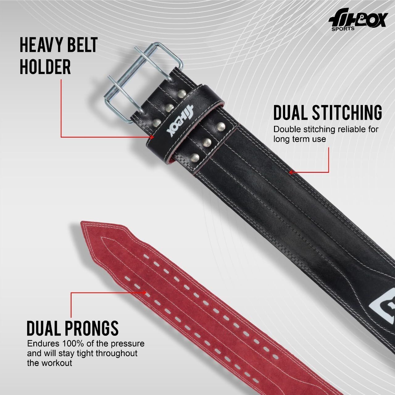 Weightlifting Belt – Leather Gym Belt for Heavy Lifting, Squats, Deadlifts Back / Lumbar Support (Black) - Image 2