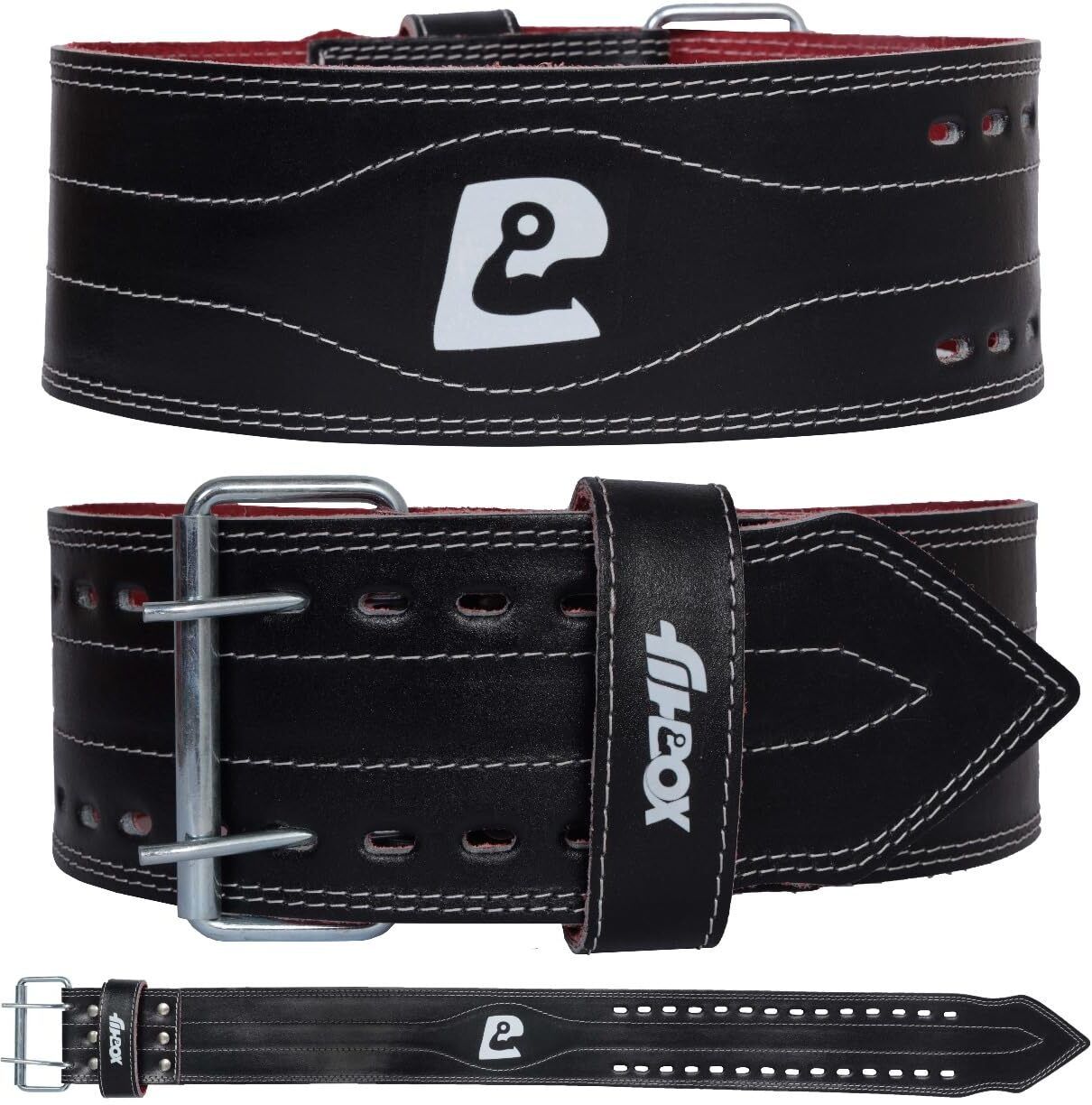 Weightlifting Belt – Leather Gym Belt for Heavy Lifting, Squats, Deadlifts Back / Lumbar Support (Black)