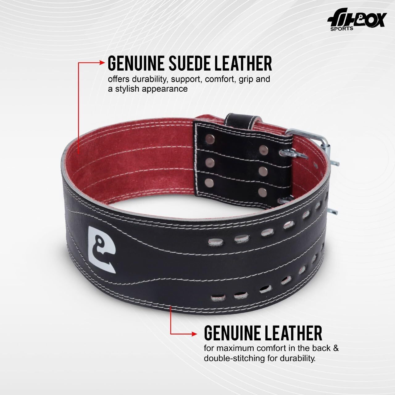 Weightlifting Belt – Leather Gym Belt for Heavy Lifting, Squats, Deadlifts Back / Lumbar Support (Black) - Image 3