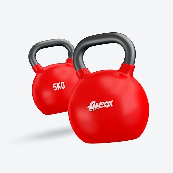 Premium Kettlebell Cast Iron Vinyl Coated Solid Kettlebell Red Kettlebell (5 kg)